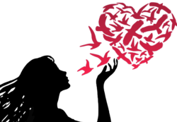 Girl, silhouette, heart, birds