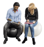 A man and a woman are sitting
