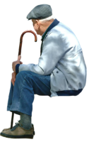 The man is sitting
