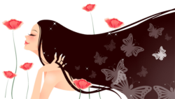 Girl, flowers, silhouette