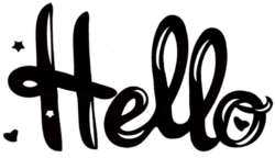 Text “Hello”, sticker, template