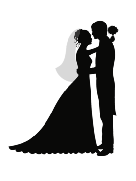 Silhouette of the bride and groom, wedding