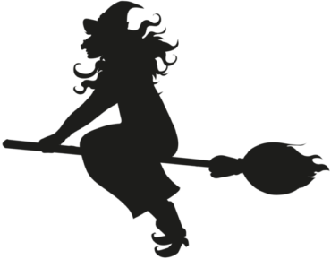 Silhouette of a witch on a broom