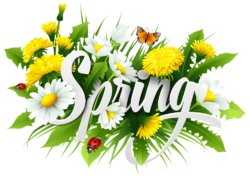 The inscription “Spring”, flowers