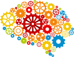 Multicolored gears, brain