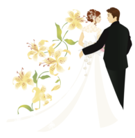 The bride and groom drawing