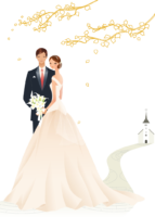 Wedding dress, bride and groom