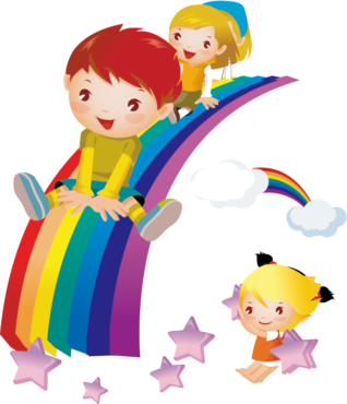 Children on the rainbow vector