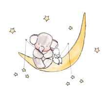 Elephant and bunny on the moon, png