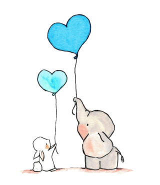 Elephant and bunny with balloons, png