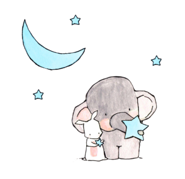 Elephant and bunny under the moon, png