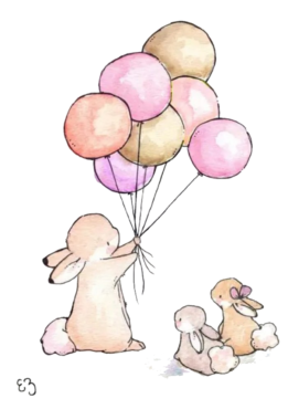 Bunnies with balloons, PNG