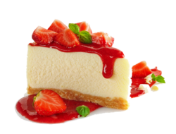 A piece of strawberry cheesecake