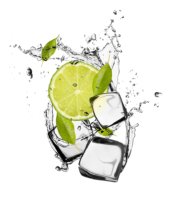 Water spray with ice cubes