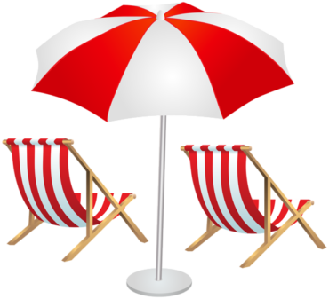 Beach umbrella and chaise longue