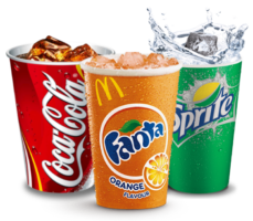 Cola, sprite, fanta in a glass