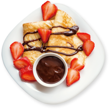 Pancakes with strawberries and chocolate
