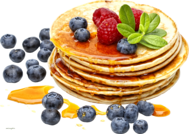 Pancakes with berries, breakfast