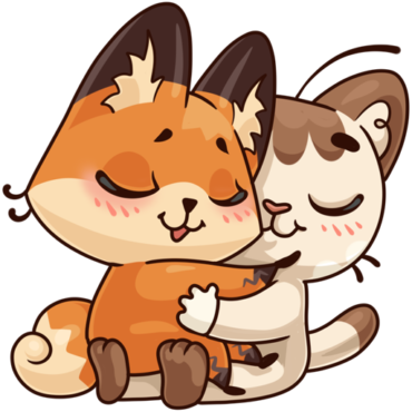 Sticker fox cub and kitten hugs