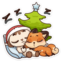 Sticker fox and cat hugging