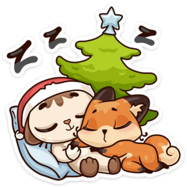 Sticker fox and cat hugging