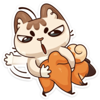 Sticker chanterelle and cat, PNG