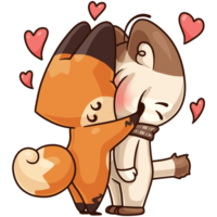 VK sticker, a fox cub and a cat love each other