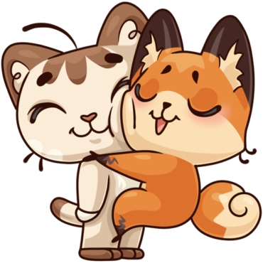 VK sticker, cat and fox hug