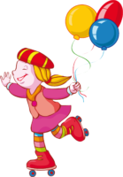 A child rides on roller skates