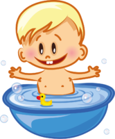 The boy is bathing