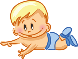The baby is lying on his stomach