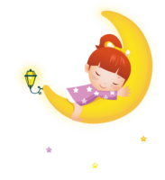 A girl sleeps on the moon