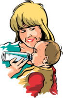 Mom feeds the baby