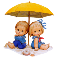 A boy and a girl under an umbrella
