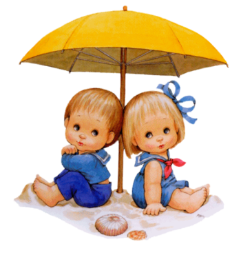 A boy and a girl under an umbrella