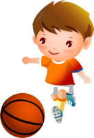 A boy is playing basketball