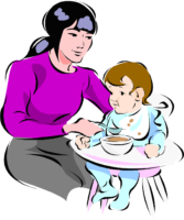 Mom feeds the baby