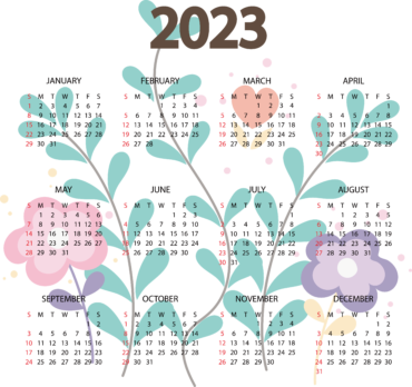 2023, calendar, flowers