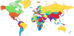 World map, continents
