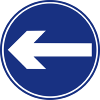 Traffic sign Road signs in Mauritius Mandatory sign, left arrow, blue, text, trademark