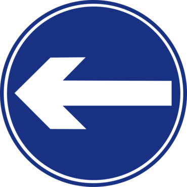 Traffic sign Road signs in Mauritius Mandatory sign, left arrow, blue, text, trademark