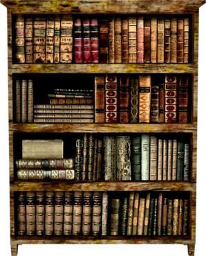Antique bookcase with books