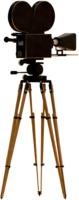 An old video camera on a tripod