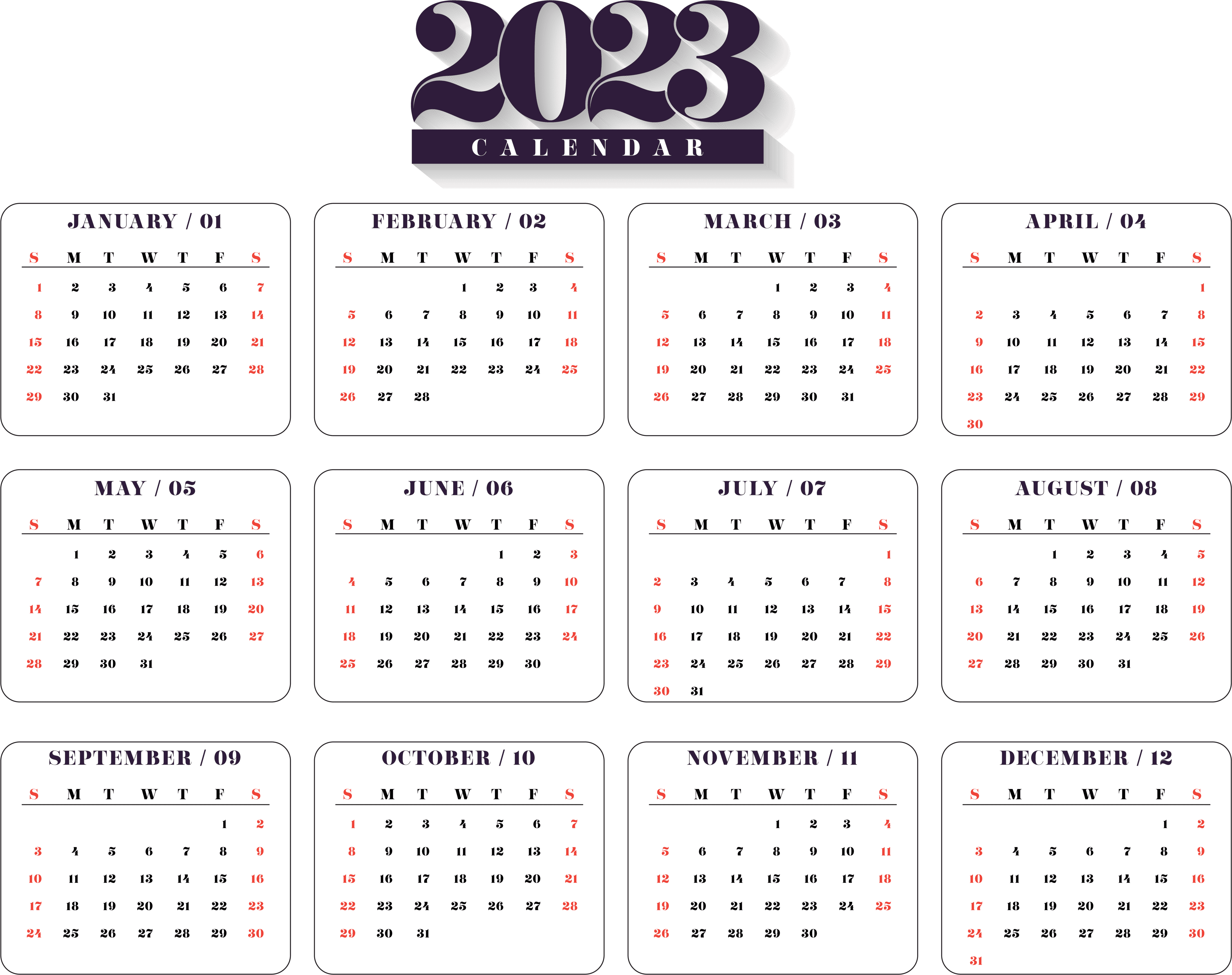 Download PNG Calendar grid 2023 Free Transparent PNG
