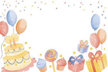 Background with balloons and cake
