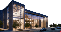 Glass facade of the building