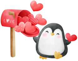 Penguin with a heart, postcard