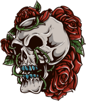 Tattoo of a skull with a rose