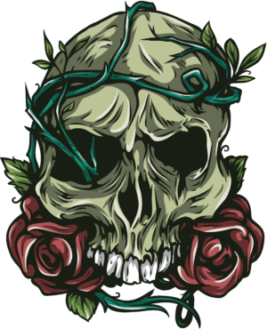 Tattoo, skull with flowers