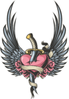 Tattoo of a heart with a dagger and wings